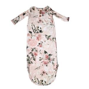 Posh Peanut Vintage Pink Rose Button Knotted Baby Gown Cuffs Newborn 0-3 Months